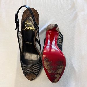 Christian Louboutin fishnet black sling back cork high heels size 36